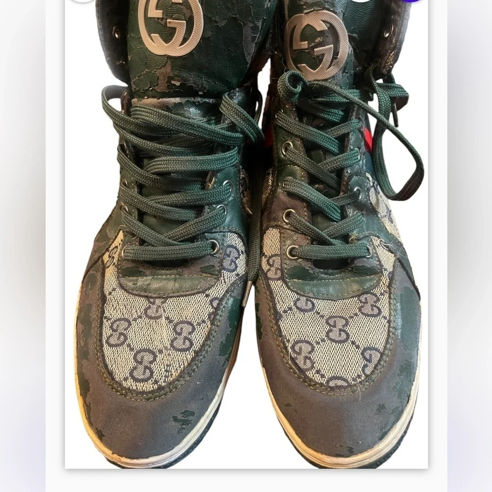 GUCCI MONOGRAM HI COATED CANVAS SNEAKERS PRINTED GG Sz 9 Men FLAWS DIY DIY